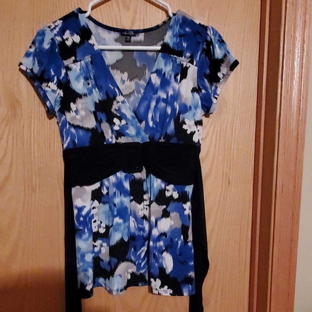 Blue white and black Top